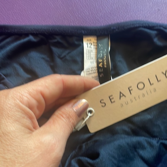 SEAFOLLY sz8 bikini navy vtg pinup padded halter bra & twist bottom - Picture 5 of 6